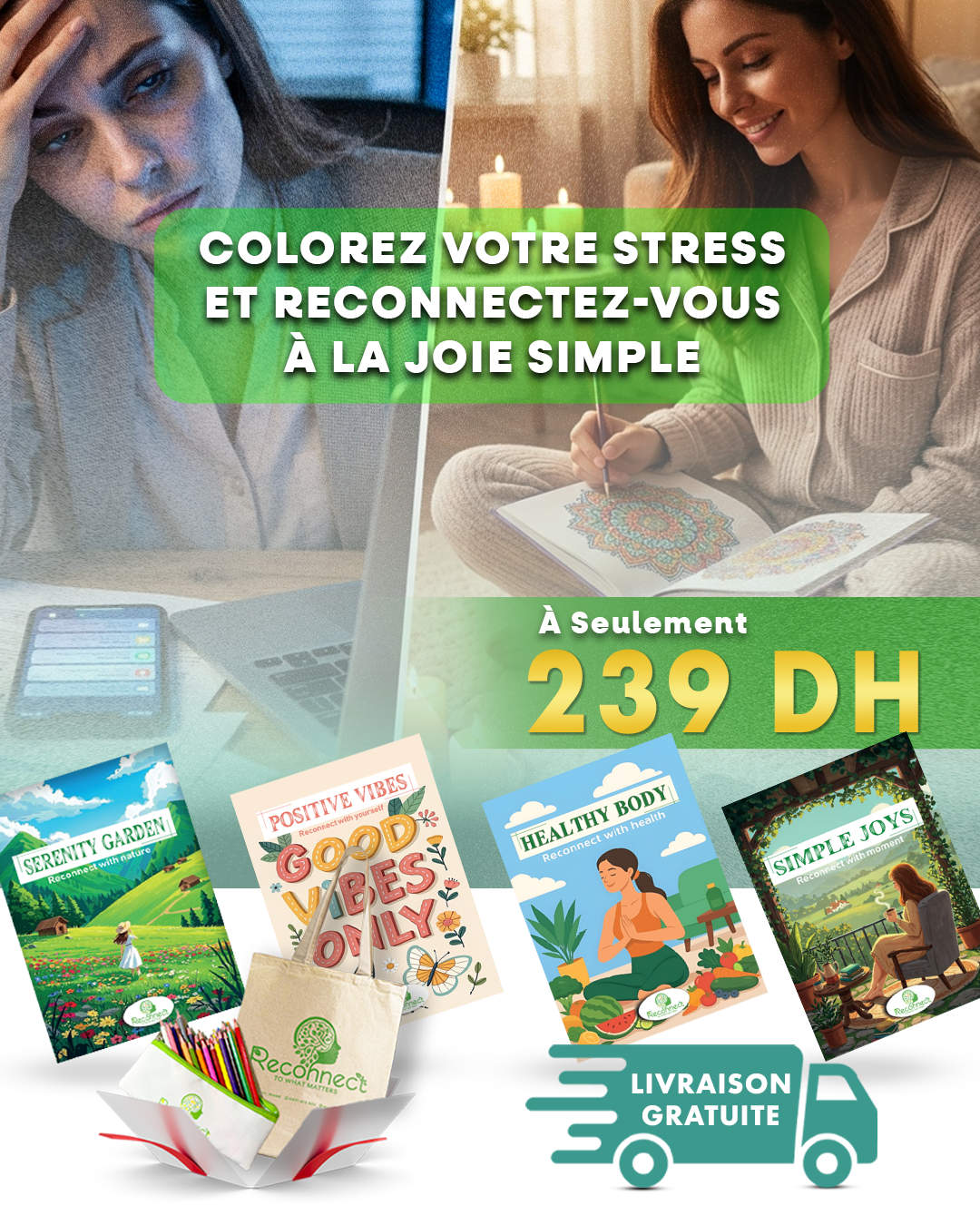 4 livres de coloriage + boîte de 24 crayons de couleur